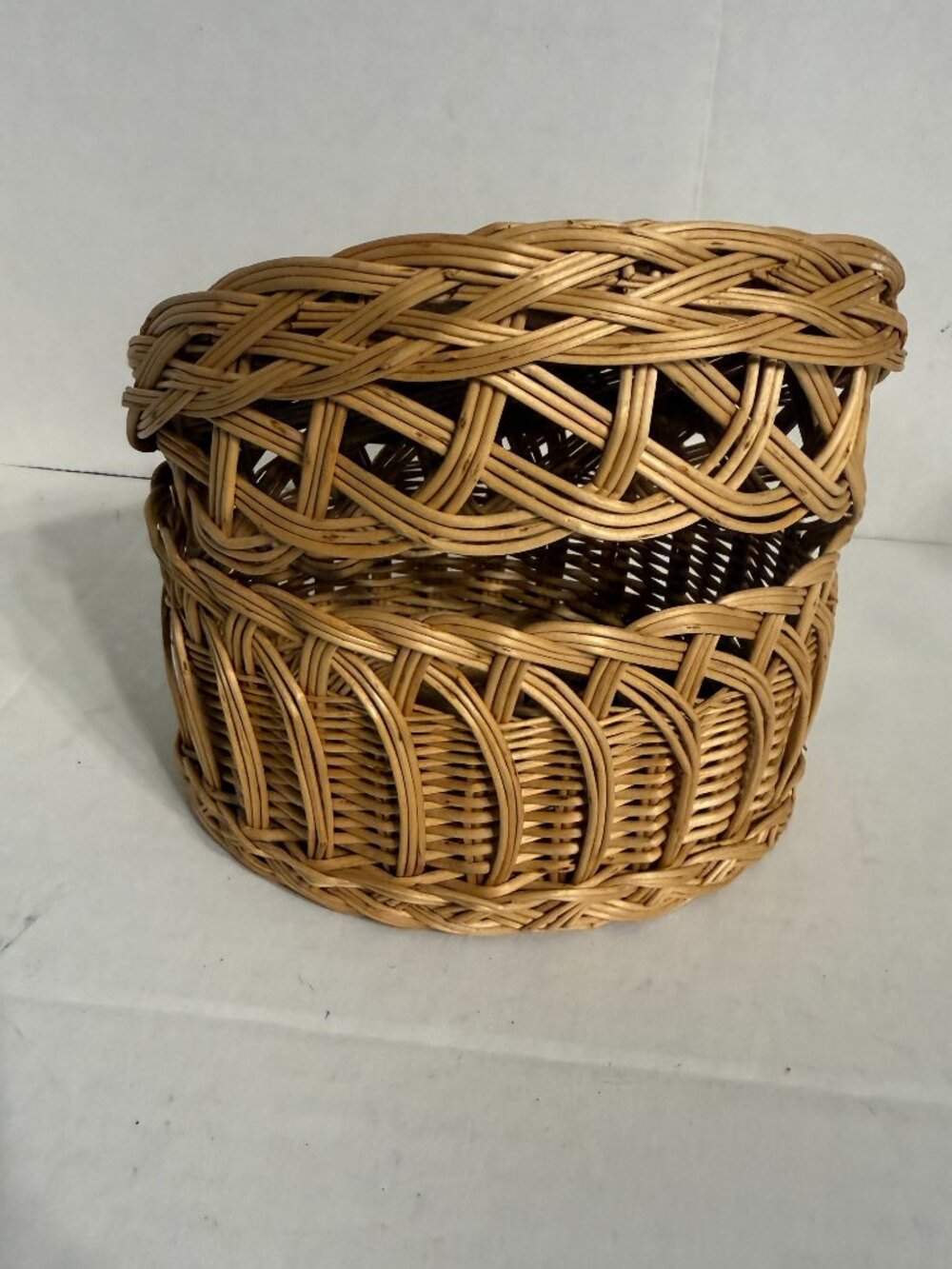 Lidded Wicker Container Versatile Woven Storage Container Intricate Border Italy